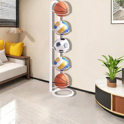 Rastrelliera bianca a 5 ripiani per pallacanestro, pallone da calcio e pallone da pallavolo
