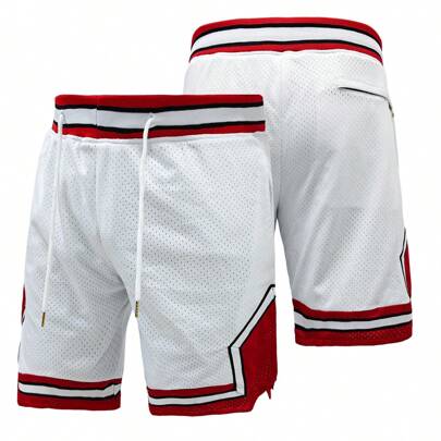 Pantaloncini da basket bianchi classici vuoti per uomo con tasche con cerniera, adatti per basket, baseball, golf, sport quotidiani, corsa, spiaggia