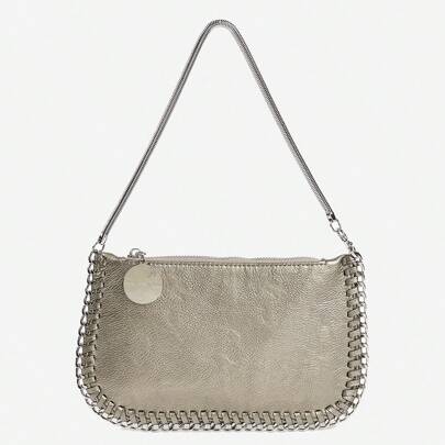 Borsa a tracolla multipurpose fatta a mano intrecciata con catena in metallo argentato con croce, può essere usata come borsa a mano, borsa a tracolla