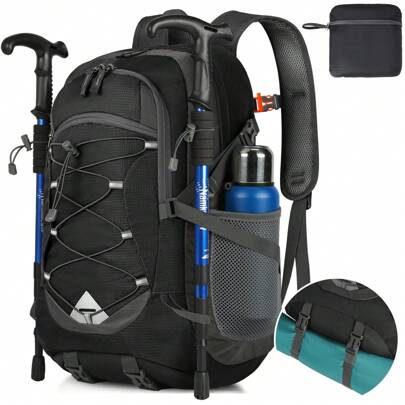 Zaino Trekking 40 Litri, Zaino Ultraleggero Pieghevole, Impermeabile Zaino da Viaggio per Uomo/Donna, Zaino da Trekking con Strisce Riflettenti, Zaino