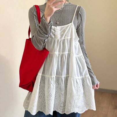 Canotta da donna color albicocca con ricami, stile campagnolo per top babydoll estivi