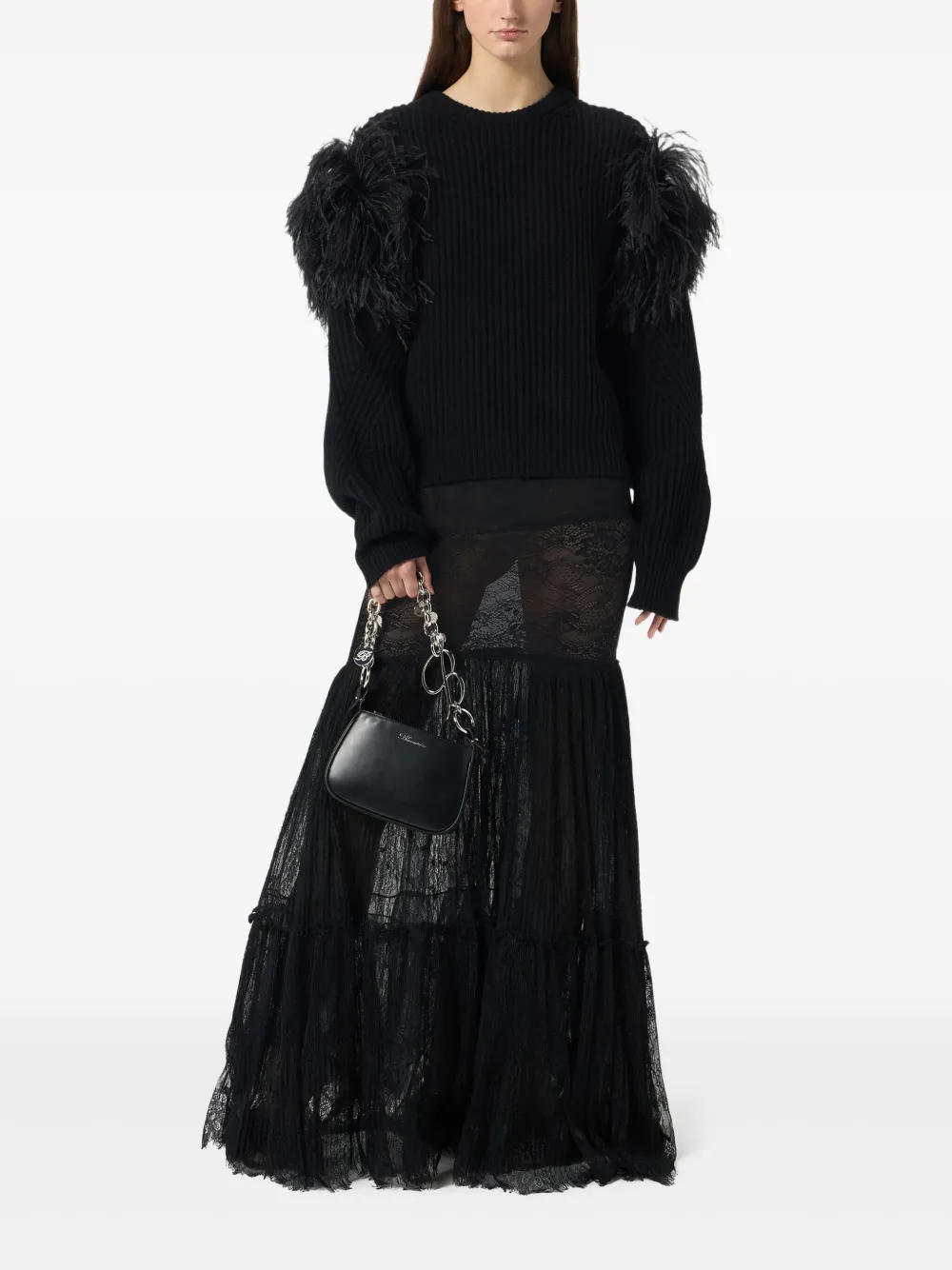 Blumarine see-through rébrodé-lace maxi skirt - Nero