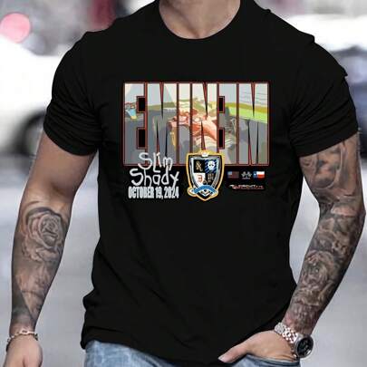 T-shirt da uomo Eminem, 220 g/m², puro cotone, manica corta, scollo tondo, estiva (1 pezzo)