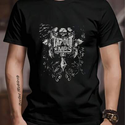 Maglietta da uomo nera Tapout MPS 220 g/m², casual, girocollo, in puro cotone, a maniche corte (1 pezzo)