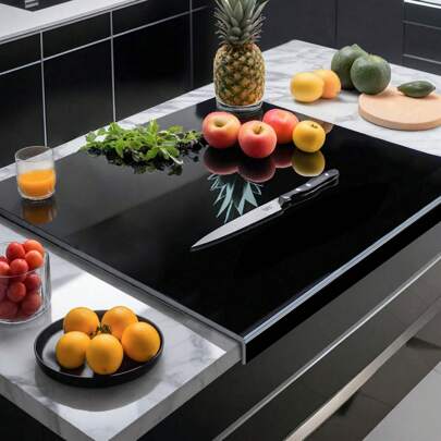 Tagliere in acrilico nero con bordo per piano cottura - Protezione antiscivolo per il piano cucina, dimensioni grandi 40x33 cm - Accessorio essenziale