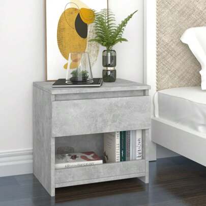 Comodino grigio cemento 40x30x39 cm in legno multistrato Mobili per camera da letto Cassettes Cassettes da comodino Contenitori