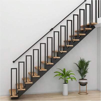 Ringhiera per scale interna nera, ringhiera per scale a forma di U, ringhiera per scale a forma di U esterna, corrimano in metallo per scale terrazza