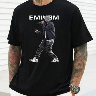 T-shirt da uomo Eminem, 220 g/m², puro cotone, manica corta, scollo tondo, estiva (1 pezzo)