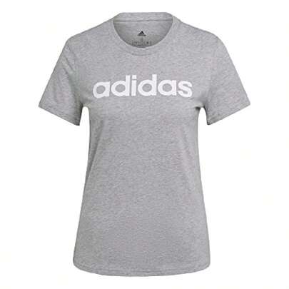 Essentials Slim Logo, T-Shirt Donna, Medium Grey Heather/White, S