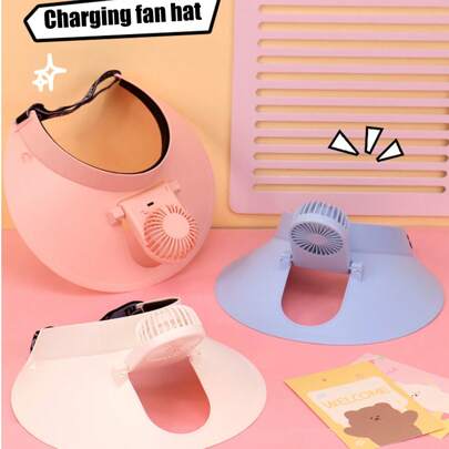 1 pezzo Cappello solare con ventilatore di raffreddamento, 2 velocità, ricarica USB/batteria, pieghevole, mini ventilatore da esterno carino a tema fu