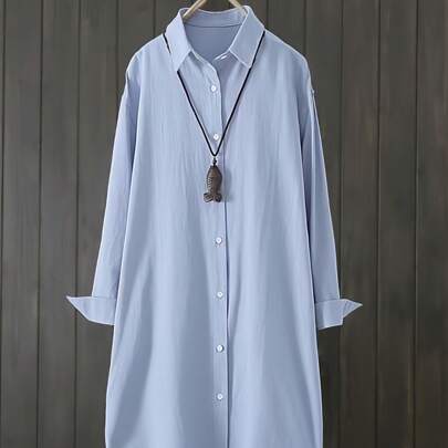 1 pezzo Shacket casual lungo e morbido da donna, versatile