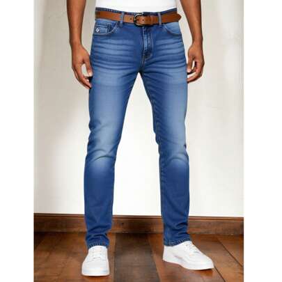 Jeans in denim da uomo - cintura inclusa gratuitamente - jeans slim fit - jeans a gamba dritta - jeans elasticizzati - jeans blu - pantaloni in denim