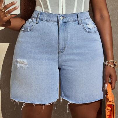 Shorts di jeans casual usati e slavati per taglie forti