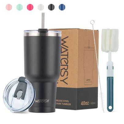 1 pezzo Bicchiere WATERSY da 20 oz/40 oz con coperchio, Tumbler da viaggio in acciaio inossidabile a doppia parete isolato sottovuoto, Tazza da caffè