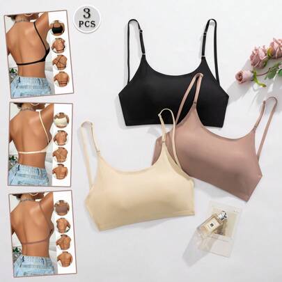 3 pezzi Reggiseno senza spalline e senza fili sexy, biancheria intima da sposa, reggiseno da donna con imbottitura rimovibile e cinghie regolabili
