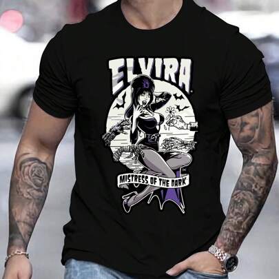 T-shirt da uomo Elvira (Signora delle Tenebre), 220 g/m², puro cotone, manica corta, scollo rotondo, maglietta estiva (1 pezzo)