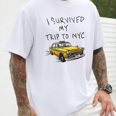 Maglietta Simplicity da uomo City Spirit Yellow Taxi Pattern, 1 pezzo 220gsm girocollo casual pesante in puro cotone