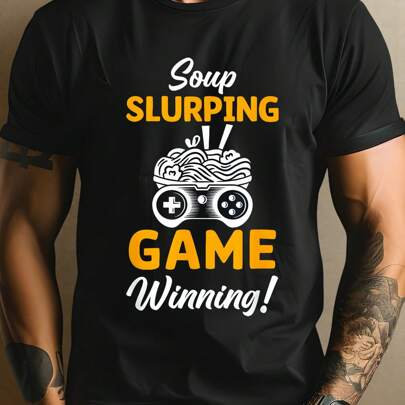 T-shirt da uomo con motivo "Soup – Slurp Game – Win", t-shirt da uomo con scollo rotondo, 220 g/m², per l'estate, in puro cotone, maniche corte (1 pez