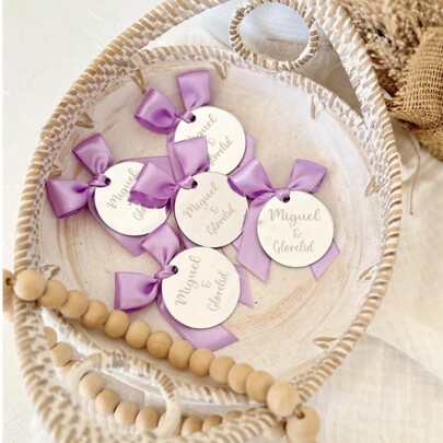 20 pezzi Tag in acrilico personalizzati per matrimonio, con lettering di nome e logo, tag per bomboniere, tag per cioccolatini, tag regalo, tag a spec