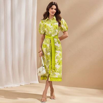 Vestito floreale tropicale lasco ed elegante da donna