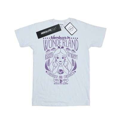 Maglietta oversize bianca da donna/ragazza con stampa "Alice in Wonderland - Adventures in Wonderland"
