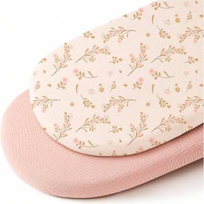 2 pezzi/set Lenzuola da bassinet in mussola morbida e traspirante, adatte per bassinet, culla, cesta di Mosè, con forme ovali e rettangolari