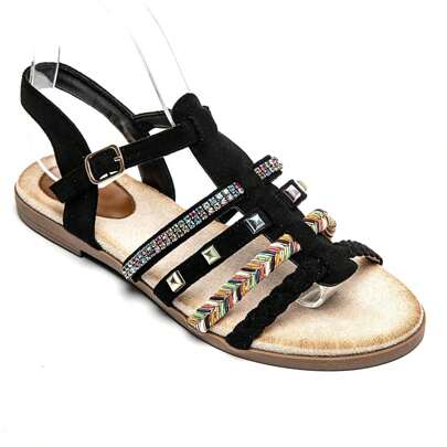 Sandali piatti bohèmes à brides fantaisie multicolores et strass