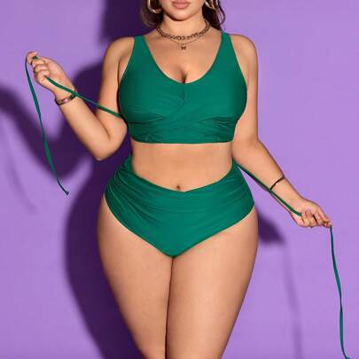 Bikini elegante fascia incrociata sulla schiena, taglie comode per donna