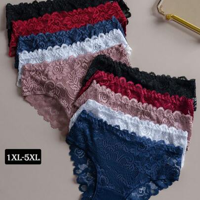 10 pezzi/confezione Slip intimi romantici in pizzo di contrasto per donne taglia forte
