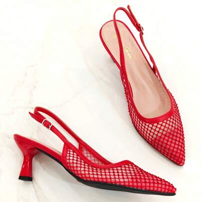 Scarpe con tacco a spillo da donna in rete con cinturino posteriore - Décolleté nere traspiranti a punta di Sage Reese Shoes. Eleganti, sexy, casual,
