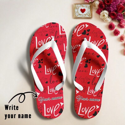 Infradito personalizzati per coppie - Design del nome personalizzato con motivi d'amore, regalo romantico di San Valentino, personalizza sandali "lui