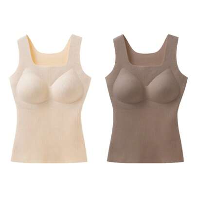 2 pezzi canottiere termiche da donna in pile senza maniche, intimo termico, canottiera termica in cotone (nero, cachi)