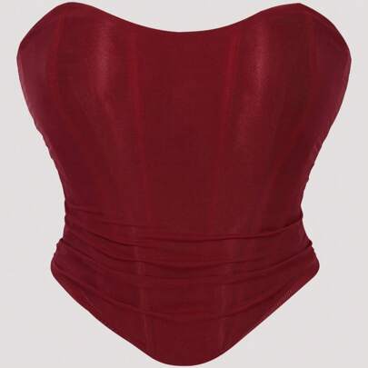Corpetto stringivita vintage in rete color vino rosso, body-corsetto da donna
