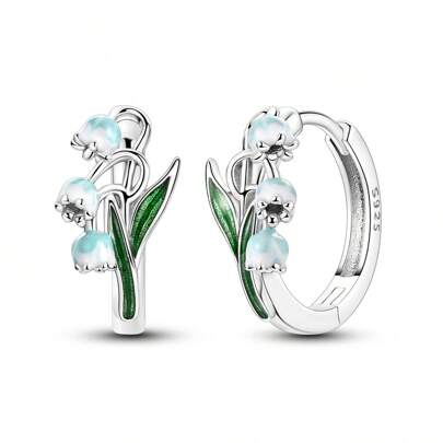 Orecchini in argento sterling 925 eleganti con fiori di mughetto, orecchini a cerchio in filigrana per donne, gioielli di alta qualità per matrimonio,