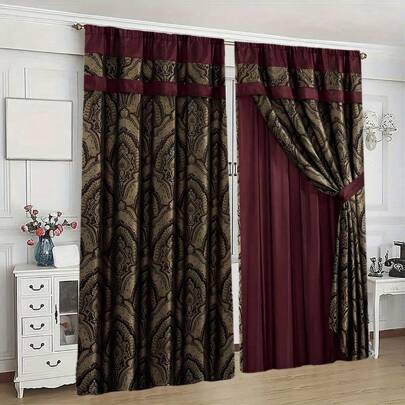 2 pezzi, Tende decorative stile vintage, tende decorative per porte, design jacquard con motivi dorati di lusso vintage, un regalo per la famiglia, ad