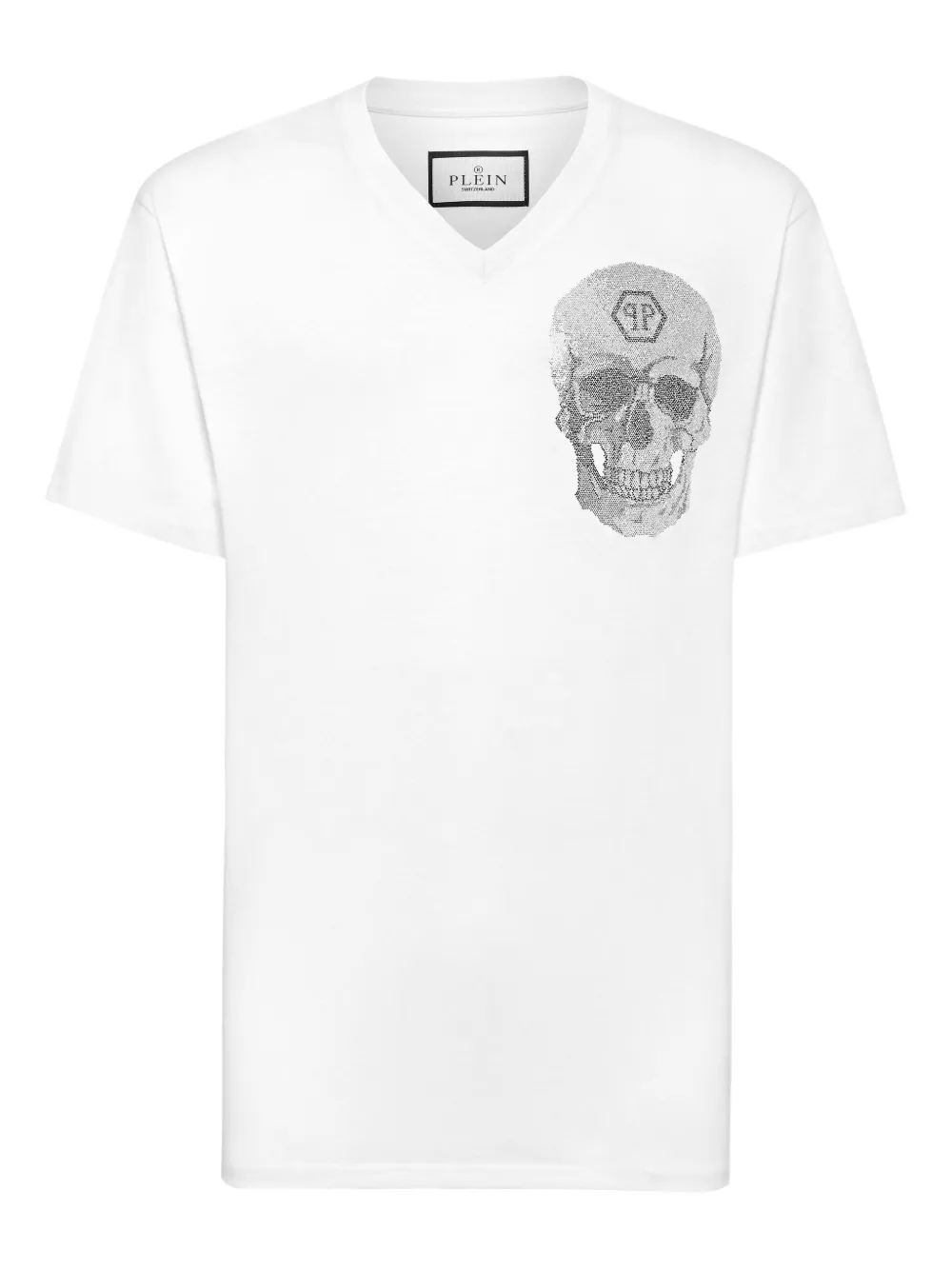 Philipp Plein crystal-skull V-neck T-shirt - Bianco
