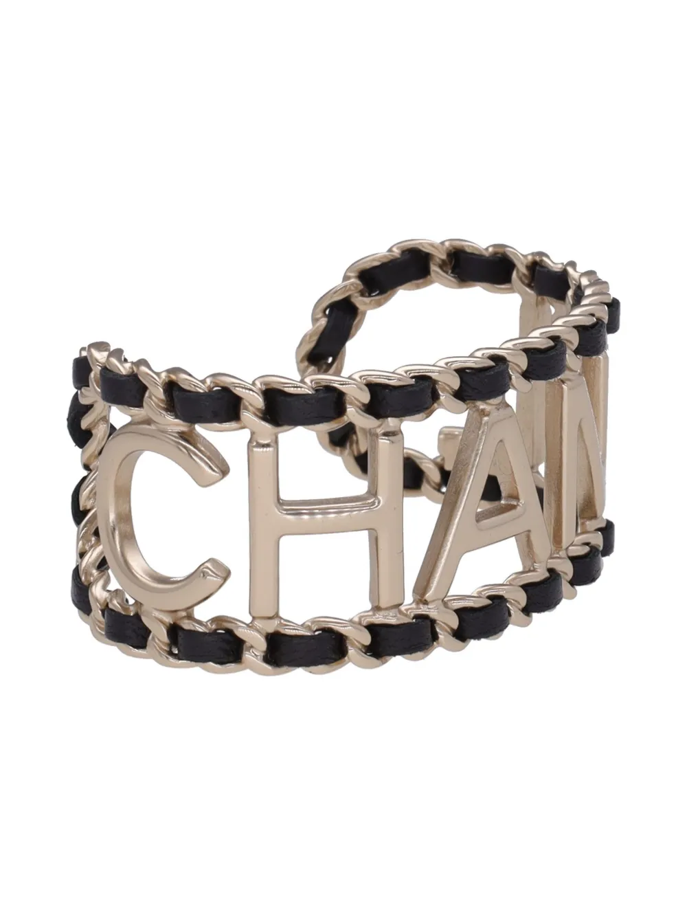 CHANEL Pre-Owned 2024 logo-lettering cuff bracelet - Nero