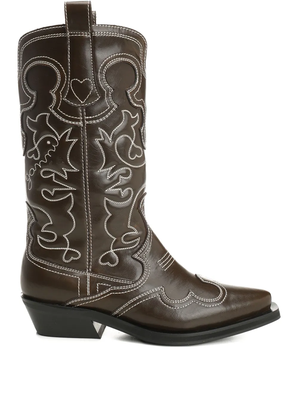 GANNI leather embroidered boots - Marrone