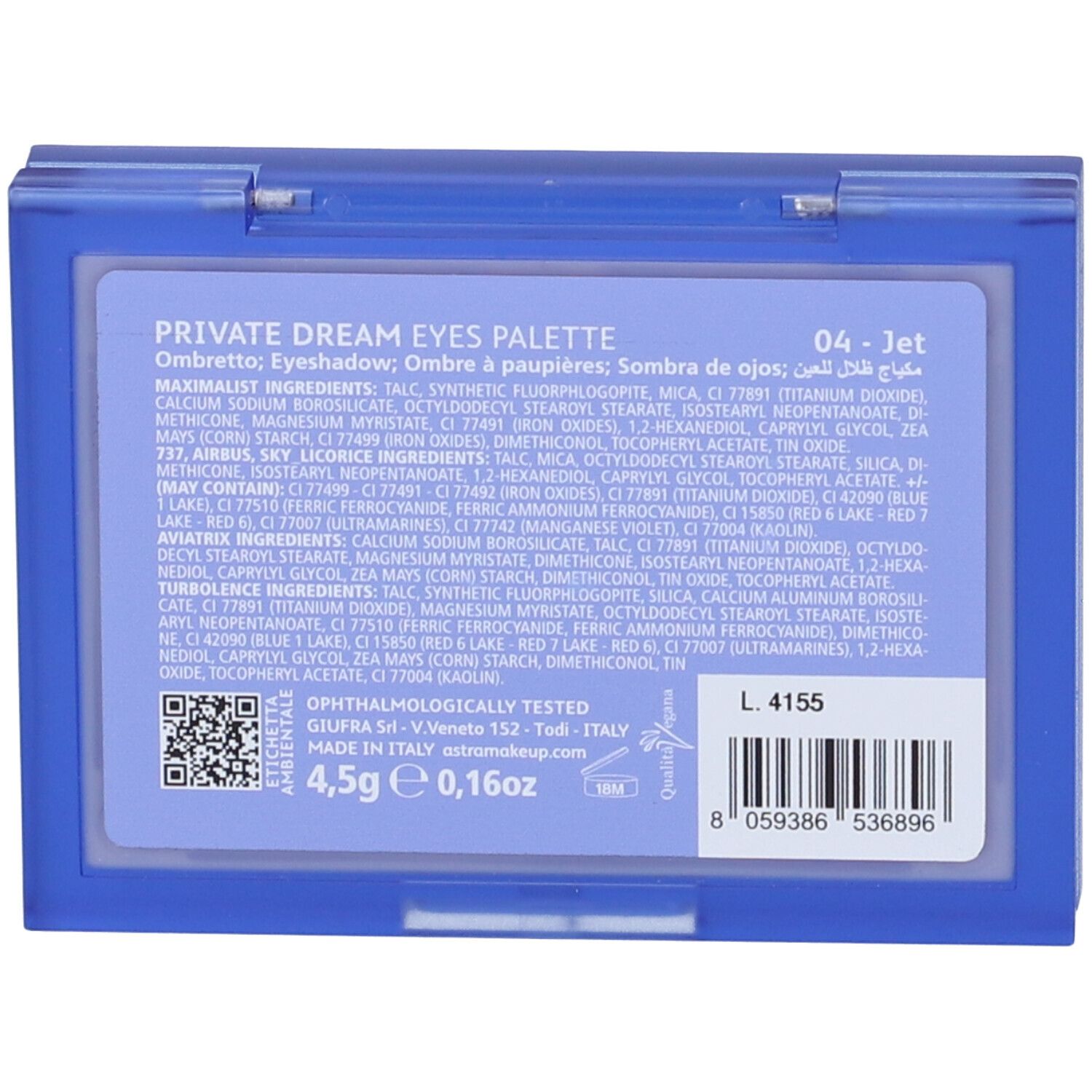 Astra Make-Up Private Dream Eyes Palette Tonalità 04 Jet 1 pz Make up
