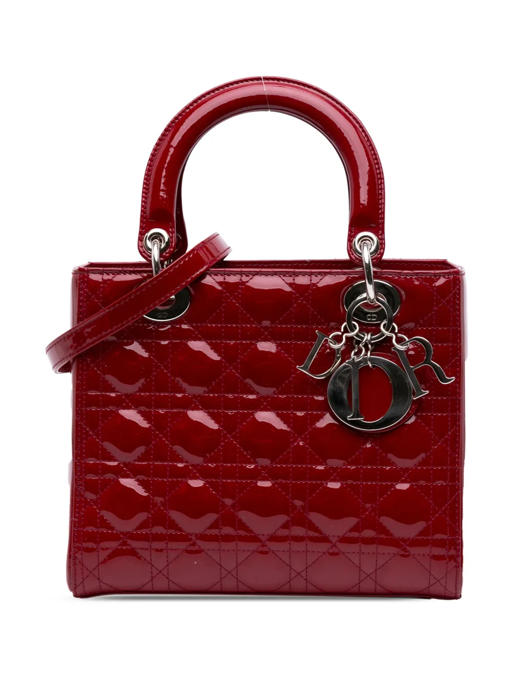 Christian Dior Pre-Owned 2012 Medium Patent Cannage Lady Dior satchel - Rosso