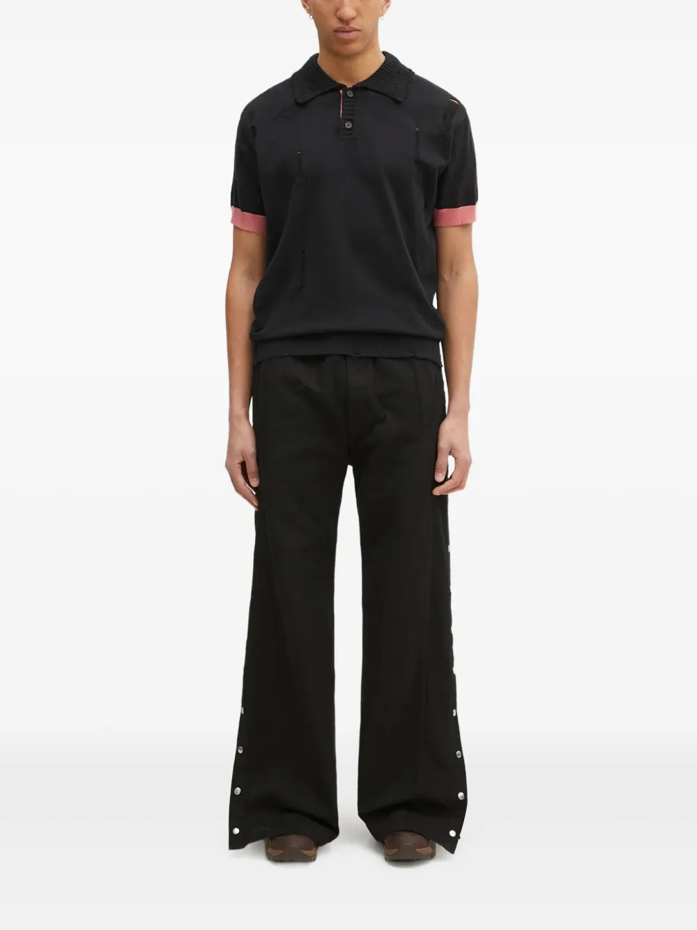 Andersson Bell distressed ribbed-trims polo shirt - Nero