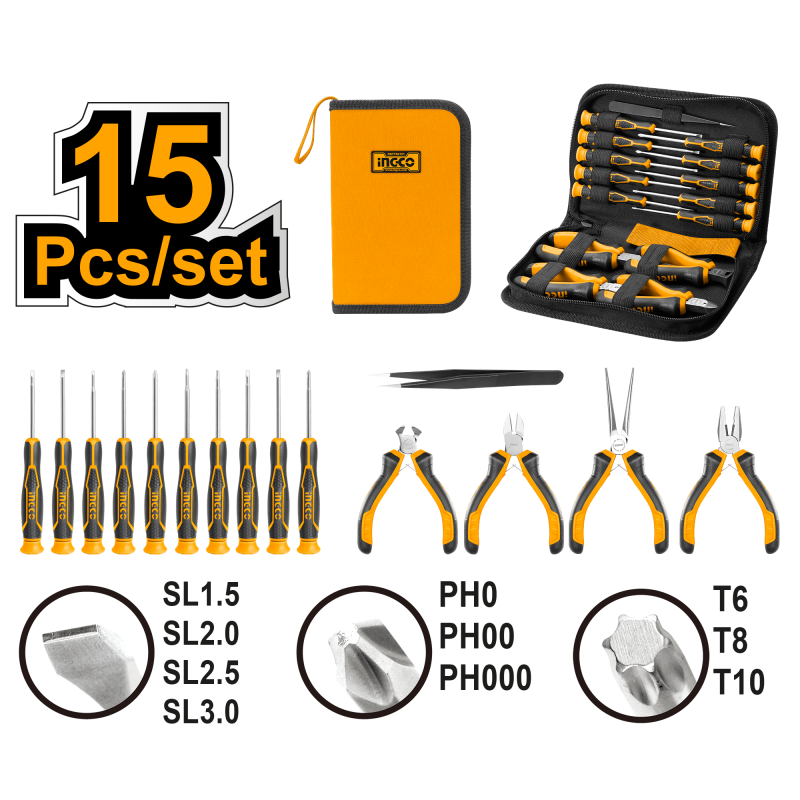 Ingco Set 15pz Cacciaviti Con Pinze Di Precisione