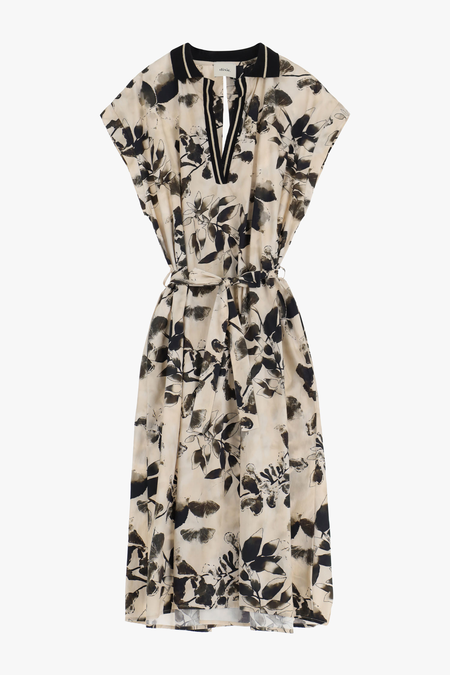 Vestido largo floral de 100 % algodón con fajín