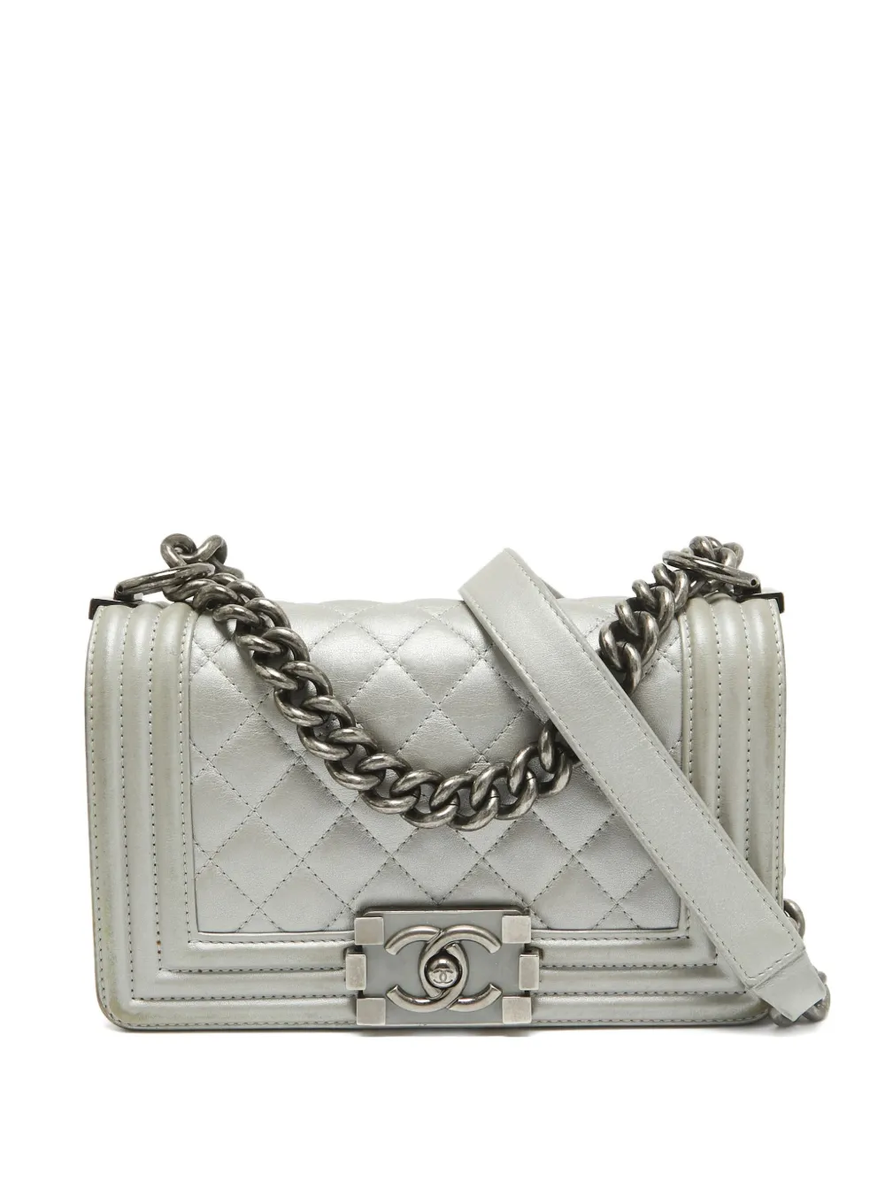 CHANEL Pre-Owned 2024 mini Boy Chanel quilted-leather shoulder bag - Grigio