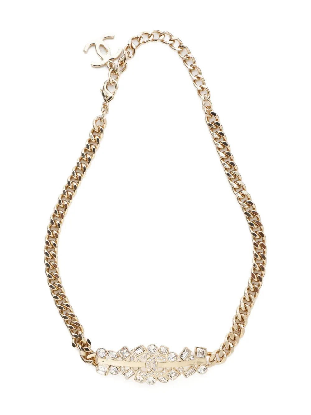 CHANEL Pre-Owned 2023 rhinestone-embellished CC chain necklace - Oro