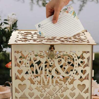 Nuovo set fai-da-te di accessori nuziali in legno con scritte Signor e Signora, porta segnaposto, scatola per firme, scatola portacard nuziali in legn