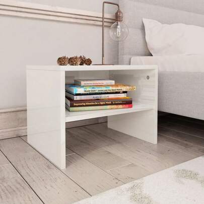 Comodino Bianco Lucido 40x30x30 cm in Legno Multistrato Mobili per camera da letto Cassettes Cassettes da comodino Contenitori