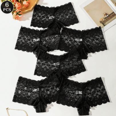 6 pezzi di biancheria intima femminile in pizzo nero alla moda e sexy, intimo romantico ed elegante, morbido e confortevole, traspirante ed elastico,