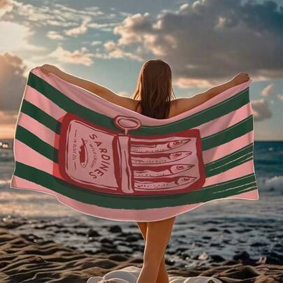 1 pezzo Telo da spiaggia asciugatura rapida con sardine - morbido, assorbente, leggero con design a fumetti divertente di una scatola di sardine - per