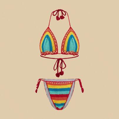 Top bikini a fascia colorato a uncinetto